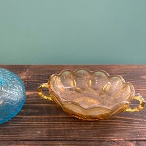 Brown/ orange glass dish with handles